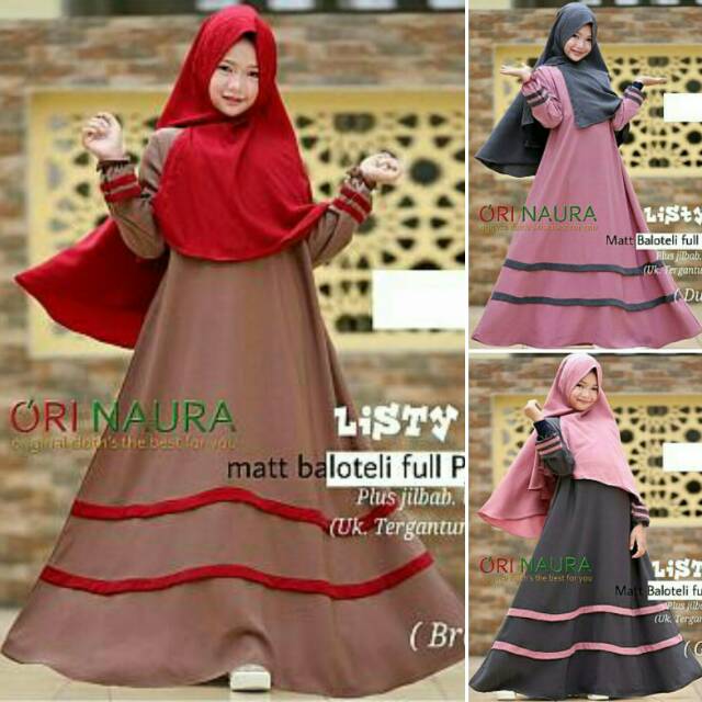 DNC6- SET HIJAB LISTYA KIDS BAJU GAMIS MUSLIM ANAK PEREMPUAN BALOTELLI MODIS MURAH 4 5 6 TAHUN