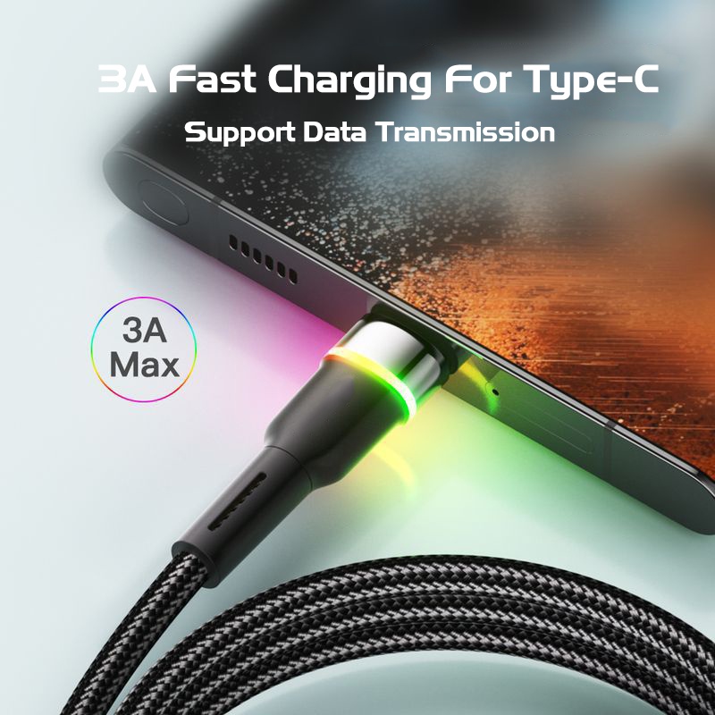 Vaorlo Kabel Data / Charger USB Tipe-C 3A Fast Charging Dengan Lampu Indikator RGB