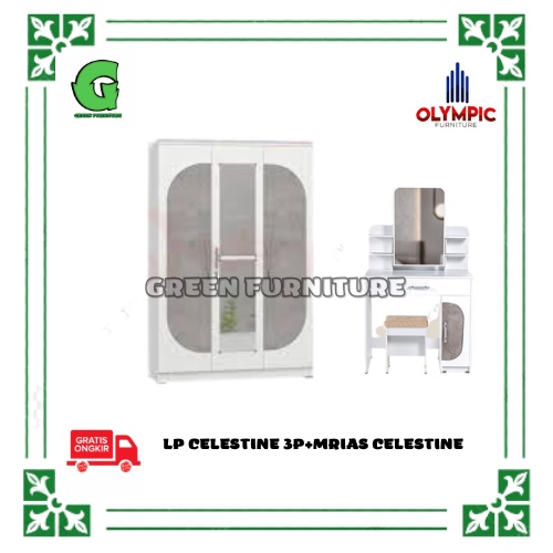 PAKET LEMARI BAJU+MEJA RIAS LEMARI PAKAIAN 3 PINTU OLYMPIC CELESTINE