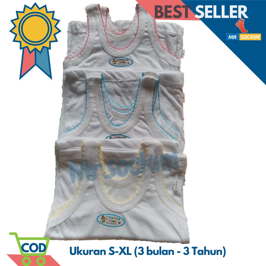 3 Pcs Wonder kids Kaos singlet anak laki laki dan perempuan usia 2 bulan sd 3 tahun(Ukuran S M L XL)