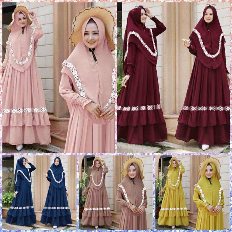 Gamis Plus Hijab Jumbo Ukuran L XL XXL | Gamis Syari Terbaru | Embun Syari Set Free Hijab | Gamis Sy