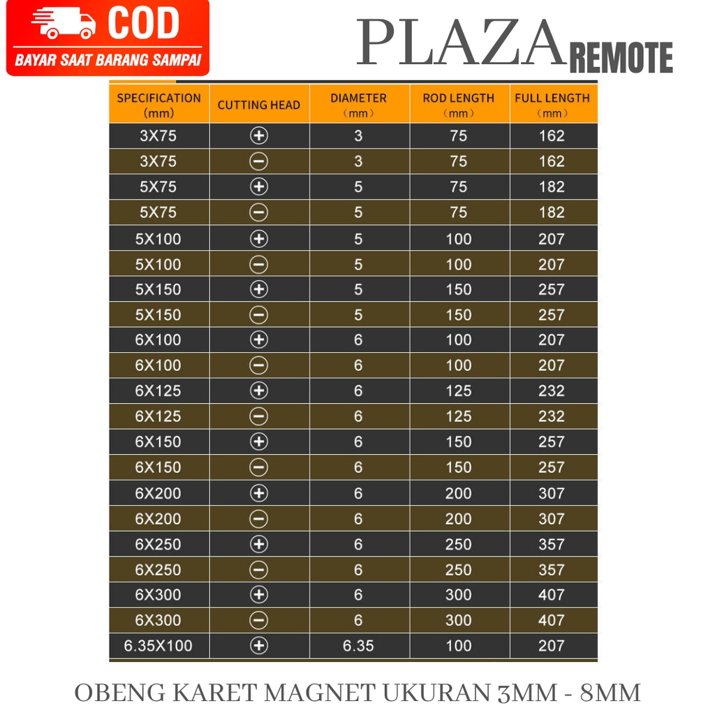 Obeng MINUS -  8 MM Obeng karet rubber minus -  Ujung Magnet