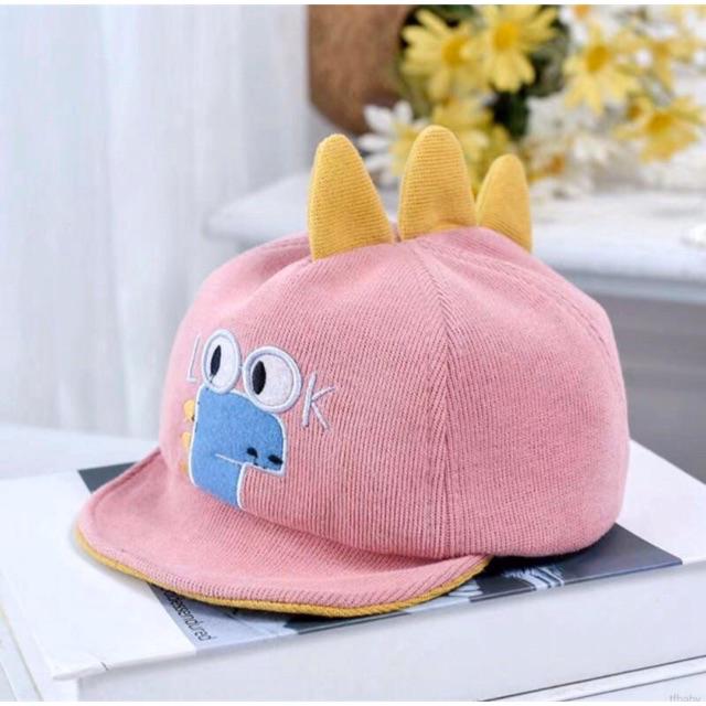 Topi Anak Laki-laki / Perempuan Bordir Kartun LOOK Dino Dinosaurus Lembut Adjustable-Pink