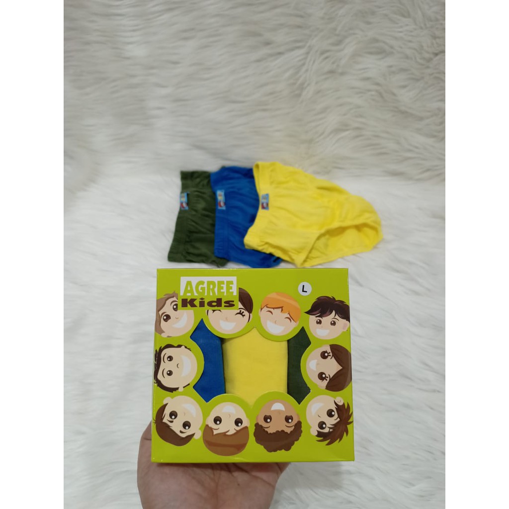 3 pcs celana dalam cd anak laki laki agree kids dengan tiga warna polos / Celana dalam anak laki