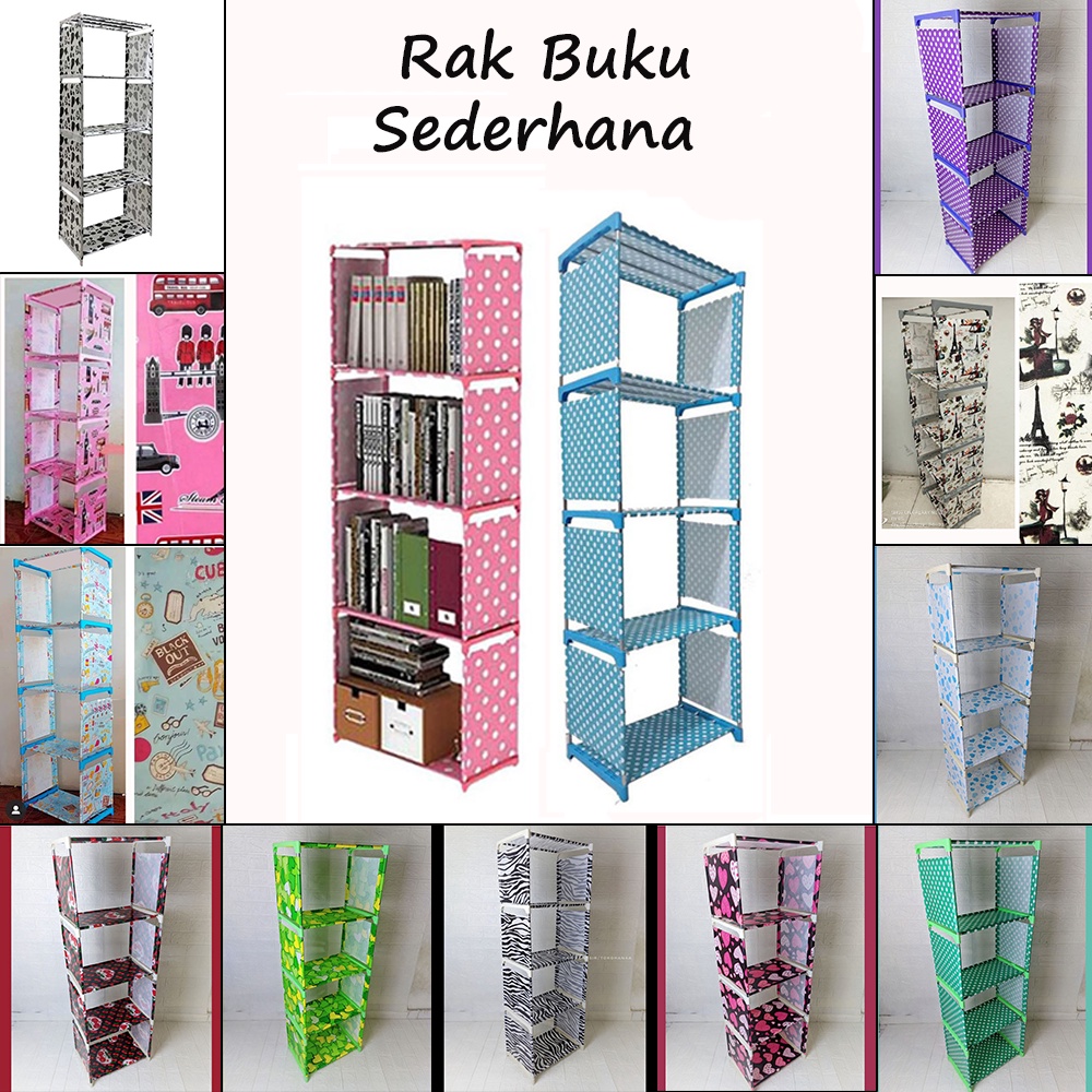 Rak Buku Serbaguna Bongkar Pasang 5 Susun 4 Sekat / Lemari Buku Multifungsi Portable / Rak Buku Anak