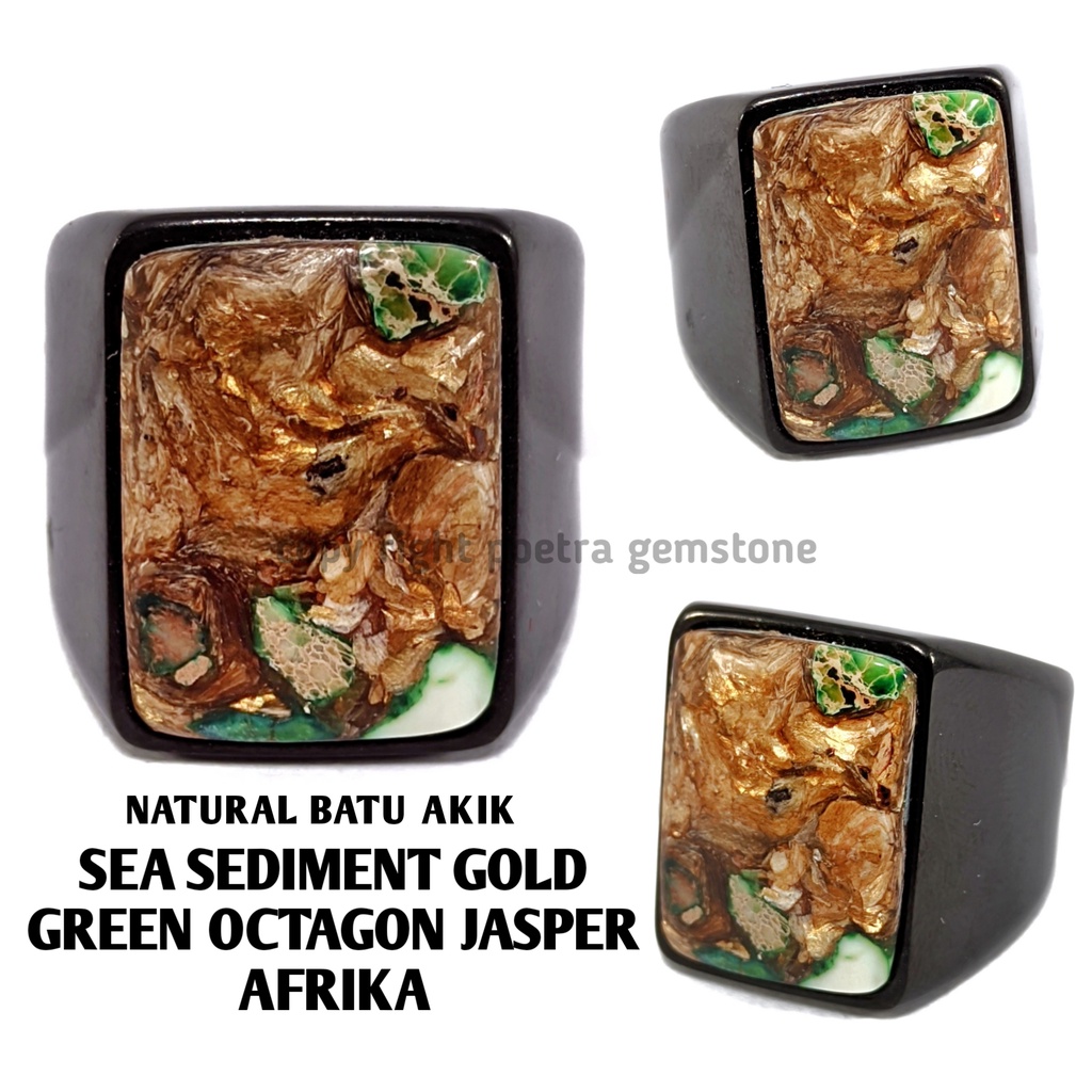 Natural Batu Akik Sea Sediment Gold Green Octagon Jasper Afrika SJA11