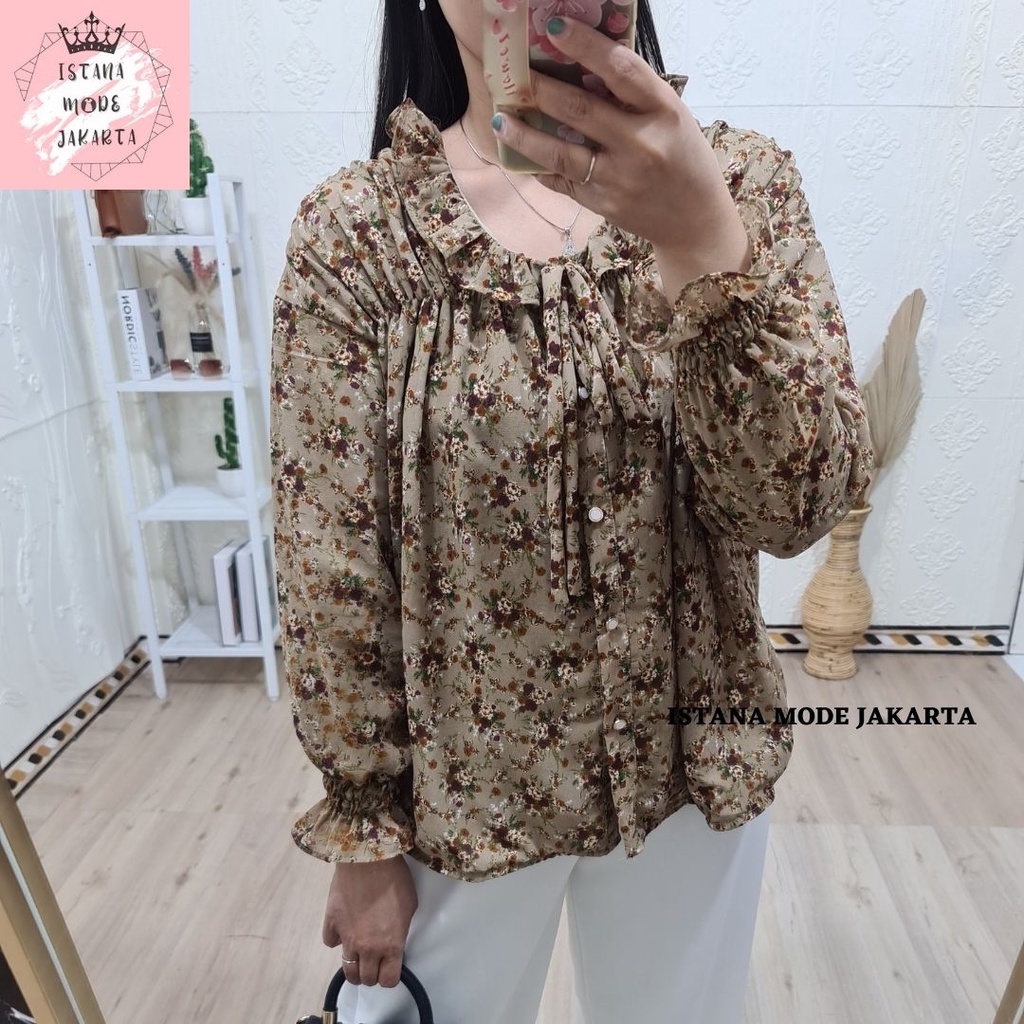 ISTANA MODE JAKARTA Sonya Jumbo baju atasan wanita terbaru blouse korean style blouse wanita lengan panjang-COKSU MERAH 6