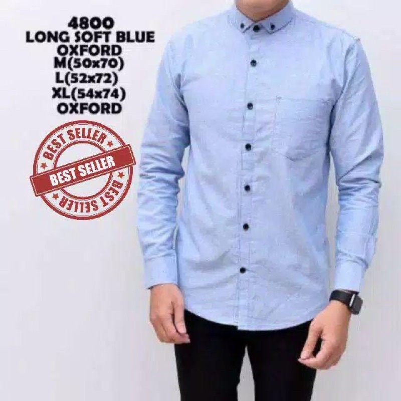 KEMEJA PRIA MENS POLOSAN LENGAN PANJANG COOLMAN PAKIAN PRIA CASUAL PAKAIAN DINAS PNS KERJA-Kemeja panjang blue