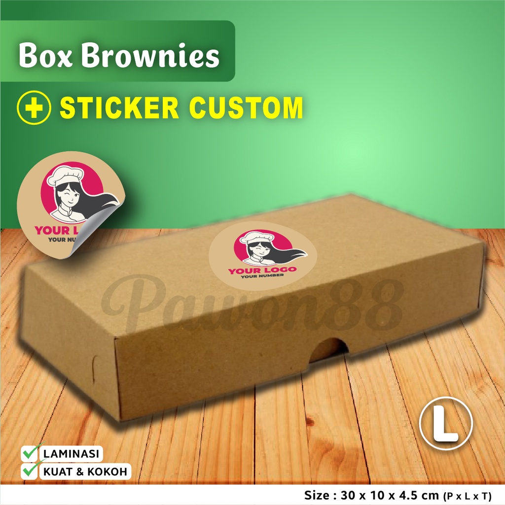 Paket Combo Box Kotak Dus Kue BROWNIES + Stiker Logo Custom (50 Set)