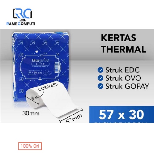 1 ROLL BLUEPRINT THERMAL LITE 57X30 KERTAS STRUK PRINTER KASIR THERMAL 57 X 30