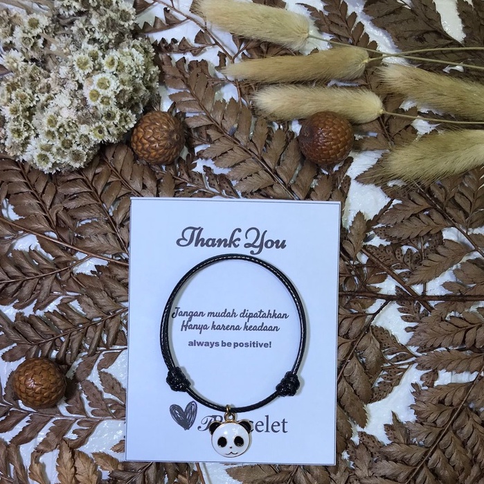 GELANG KOREA CHARM PANDA|Tali Korea 2mm warna HITAM