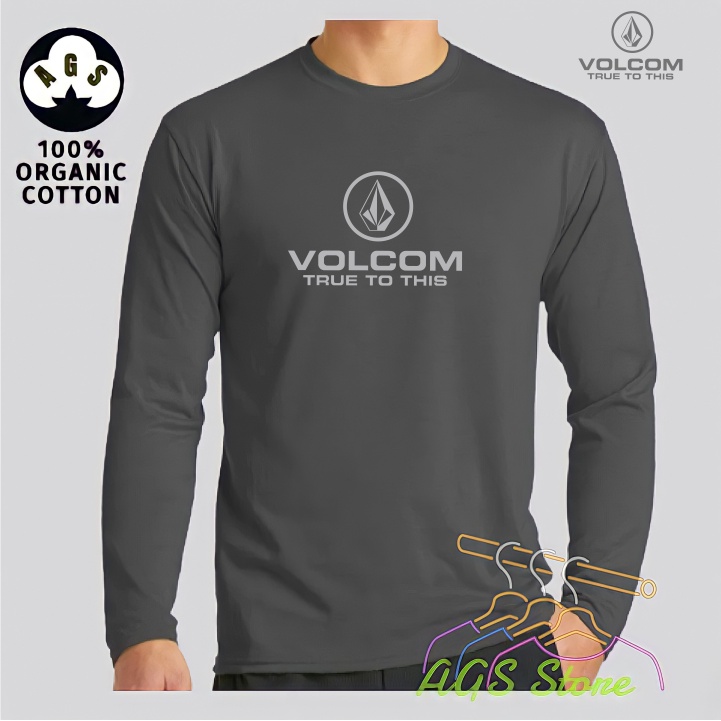 Baju Kaos Distro Volcom Circel Tex Premium Grey Lengan Panjang T-Shir Pria Dan Wanita Dewasa