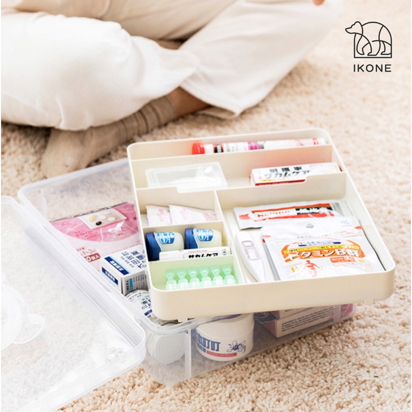 【IKONE】LULU First Aid Kit Box Organizer Tempat Penyimpanan Obat Obat Organiser P3K Organizer Box Kotak Obat Rumah Tempat penyimpanan Obat Rumah Kotak Obat P3K