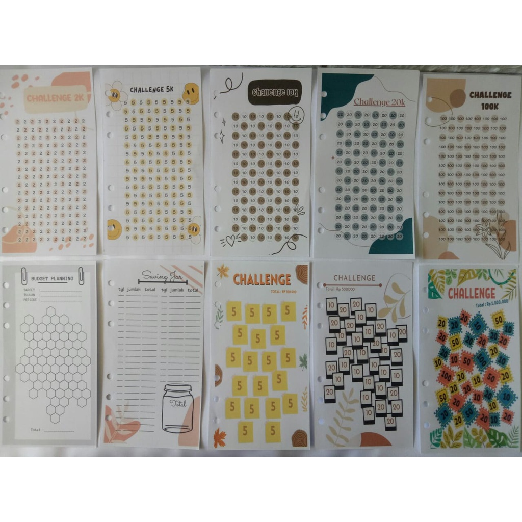

( Isi 10 ) Kertas Binder A6 Ring 6 Saving Challenge / Kertas Binder Tantangan Menabung