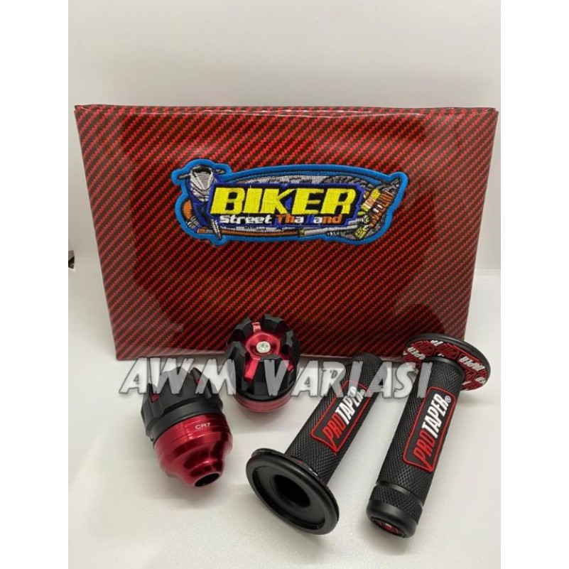 Paket sarung jok kulit jok karbon biker plus as roda depan dan grip protaper