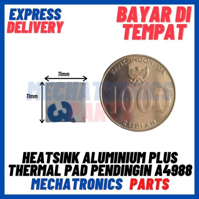 [DEV-9362] HEATSINK 11X11X5MM ALUMINIUM PLUS ADHESIVE THERMAL PAD PENDINGIN A4988