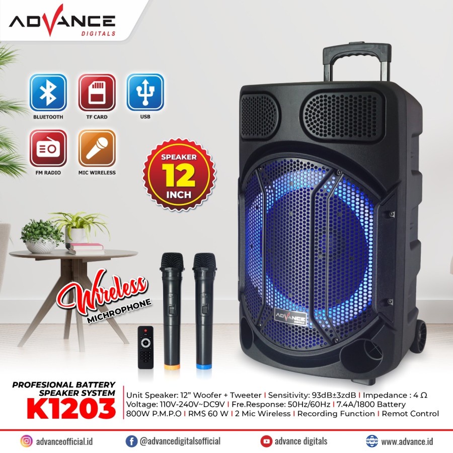 ADVANCE Speaker Portable Bluetooth 12&quot; K 1203 - Garansi Resmi 1 Tahun