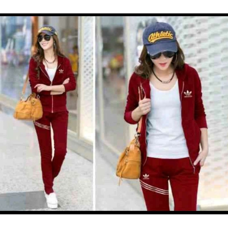 Setelan Jaket Adidas Wanita Stripe