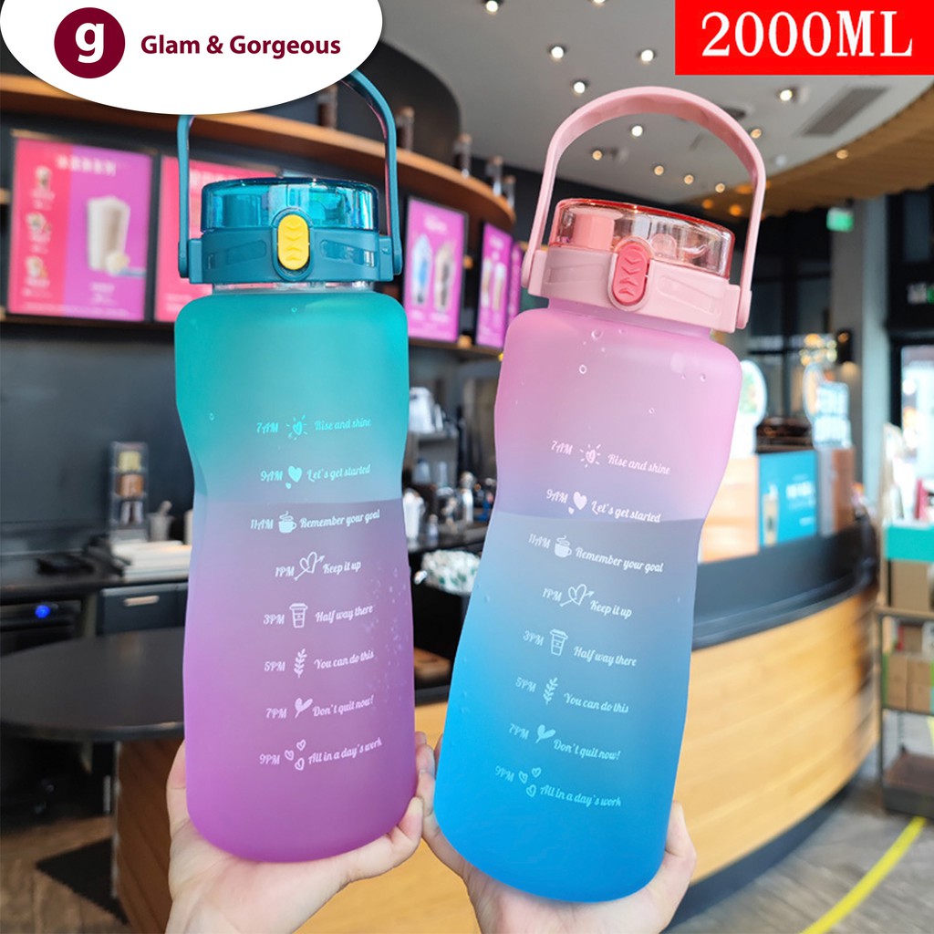 Botol Minum Motivasi dengan Penanda Waktu Kapasitas Besar Tutup Flip Sedotan - BP005
