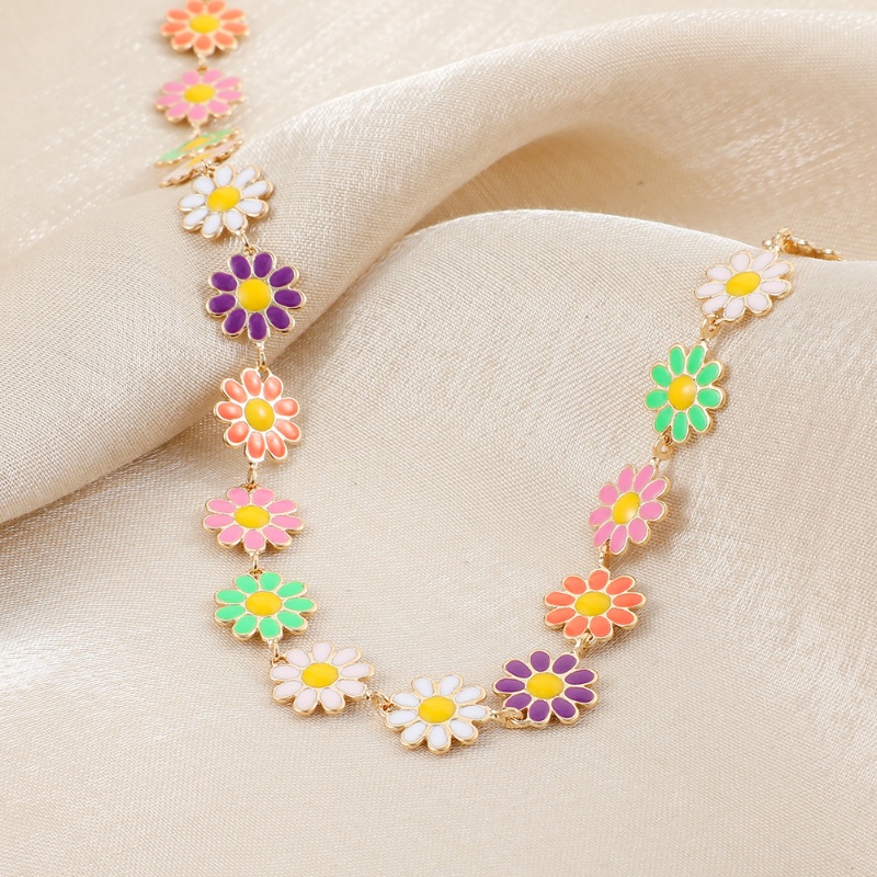 Kalung Rantai Klavikula Desain Bunga Daisy Warna-Warni Gaya Bohemian Untuk Wanita