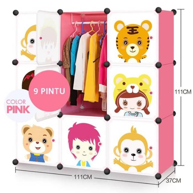 Lemari pakaian rak susun lemari plastik lemari baju karakter 9 pintu