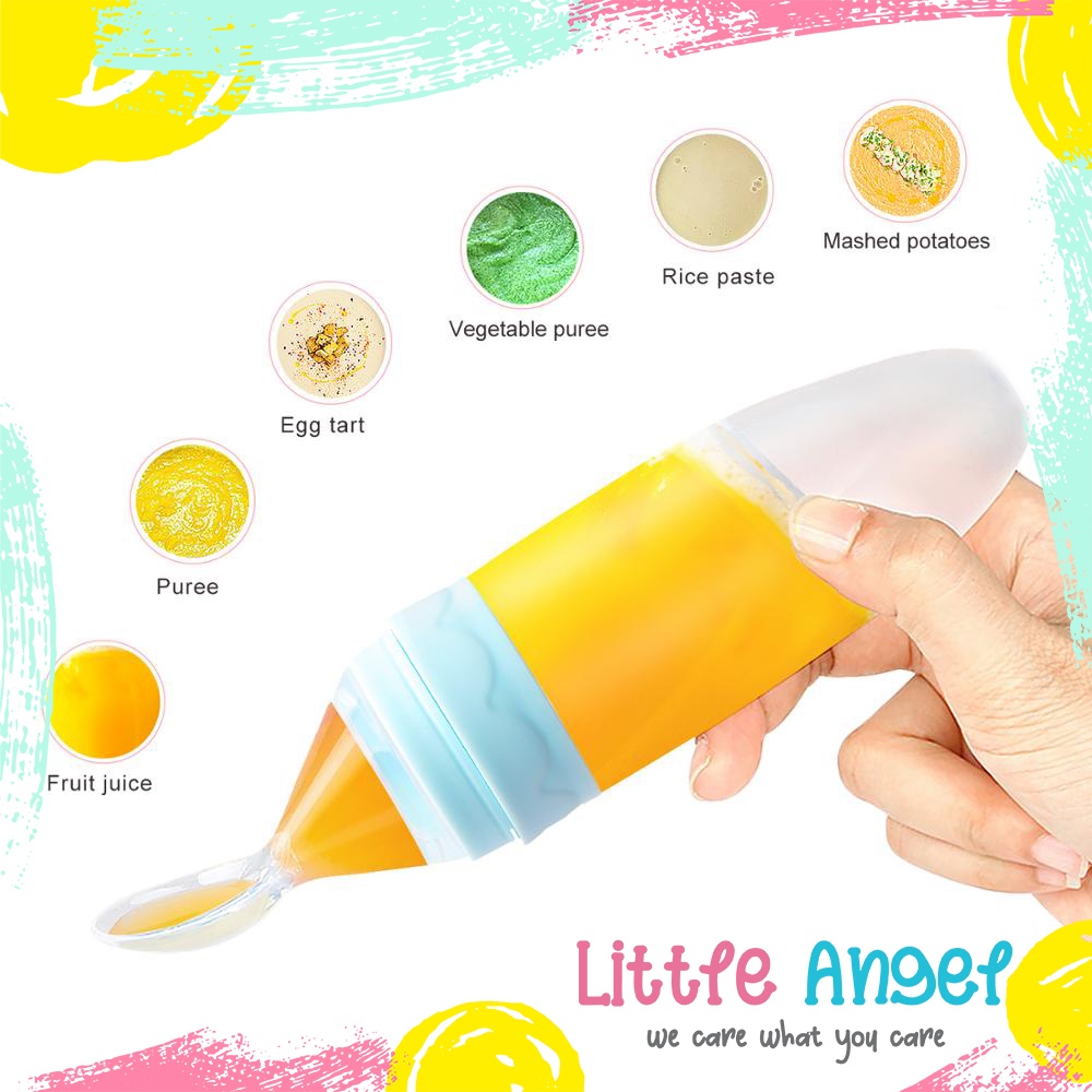 Botol Sendok Makan Bayi  Mpasi Silikon Food Anti Tumpah Aman Murah Baby Feeder Bottle Spoon