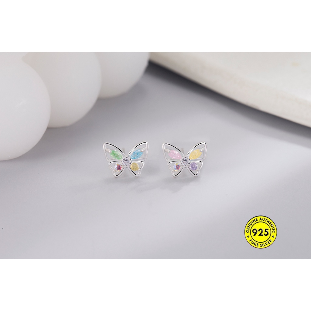 Anting Tusuk Model Kupu-Kupu Kristal Warna-Warni Untuk Wanita