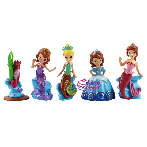 ❤ MTOP ❤ Sofia The First Mermaid Figure Set 5 Mainan Miniatur Duyung Topper M336