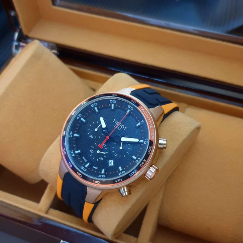 Jam Tangan Pria Tisot 9191 Rubber Crono Tanggal Aktif Premium - Free Box Batre Cadangan Original