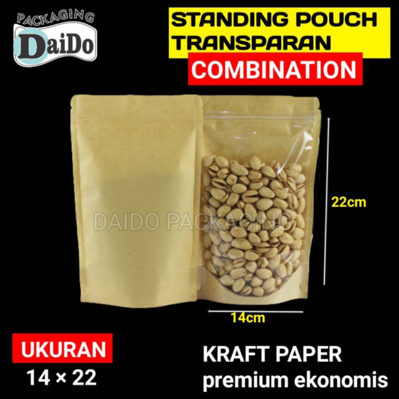 STANDING POUCH ZIPLOCK KOMBINASI TRANSPARAN KRAFT PAPER DELKOCHOICE