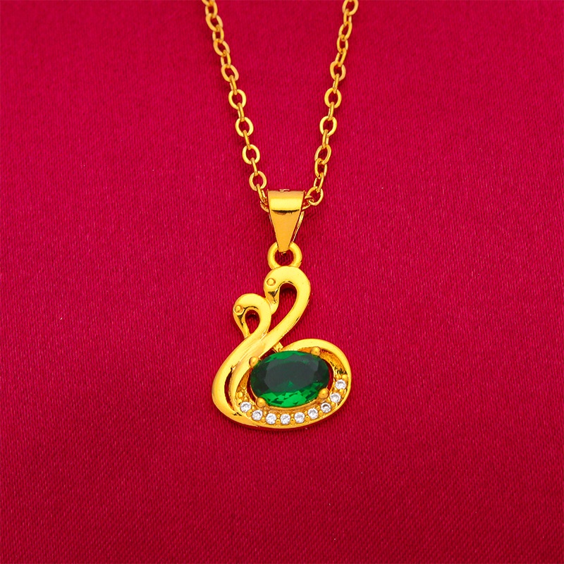 Kalung Lapis Emas Asli Kadar 375 Dengan Liontin Angsa Ruby Emerald Biru Untuk Wanita