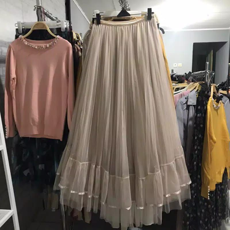 ROK PANJANG WANITA MUTIARA PITA RENDA MUIRAH BERKULITAS TERJAMIN TANGAN PERTAMA (RUFFLE)-1