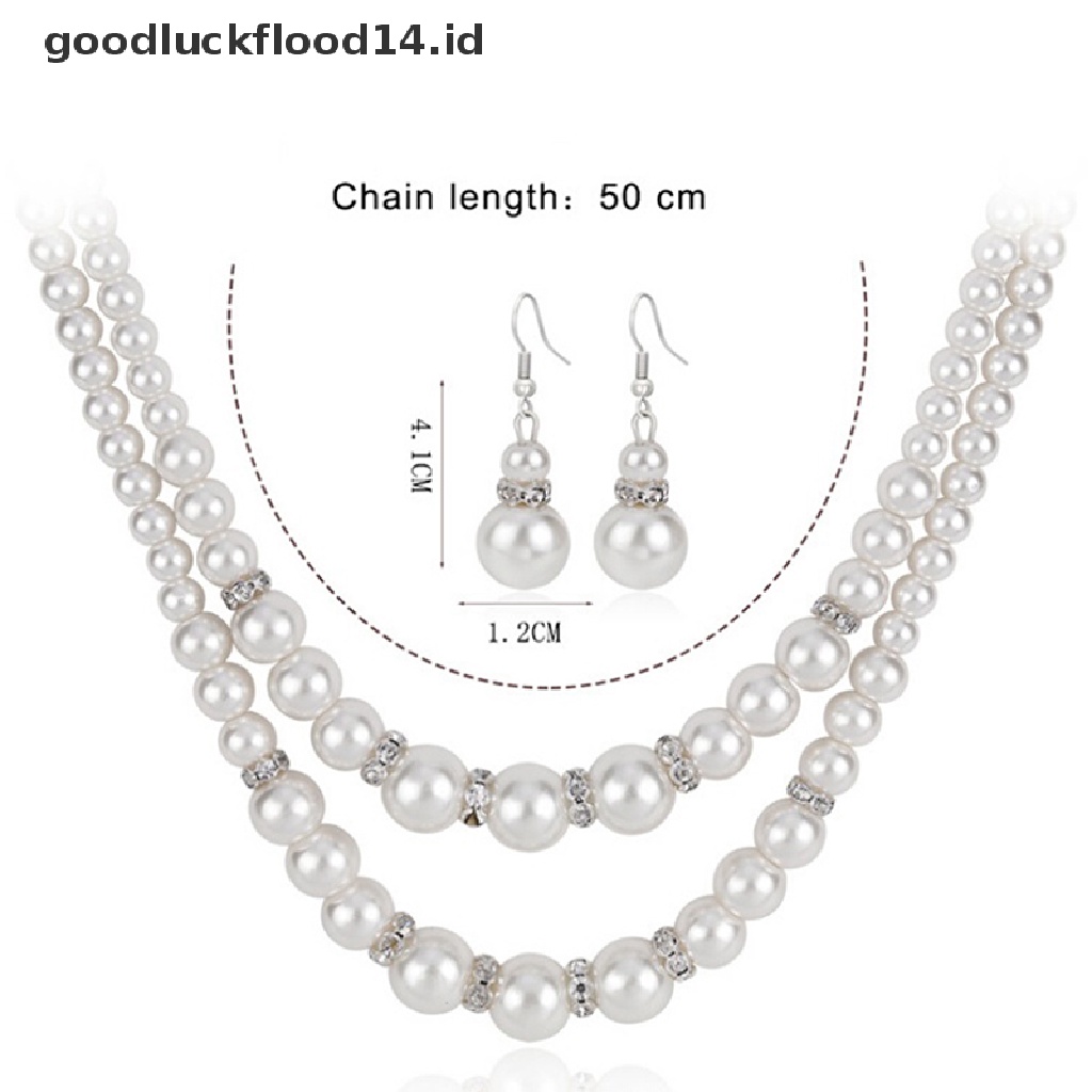 [OOID] Double Chain Pearl Jewelry Set Women Simulated Pearl Necklace Earrings Jewelry ID