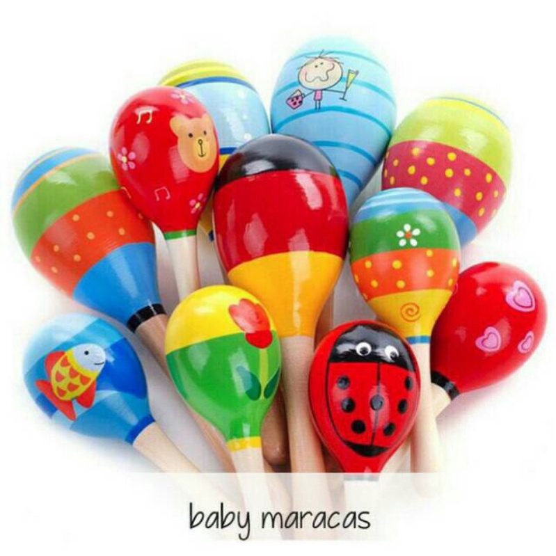 Baby Maracas Mainan Bayi Kerincingan bayi Rattle Marakas Kayu kerincing genggam Rattle Kayu