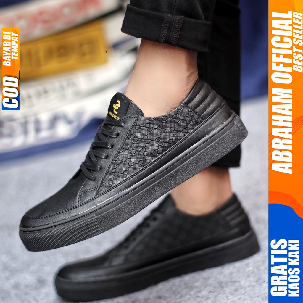 Sepatu Casual Pria Sneakers Hitam Kasual Kulit Pu Kekinian Kerja Kuliah Kantor Fashion Shoes Terbaru ALTERIO