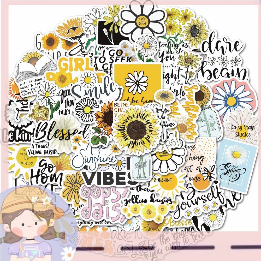 

(HNR)50 Pcs / Set Stiker Desain Kartun Bunga Aster Element Kawaii Untuk Anak Perempuan