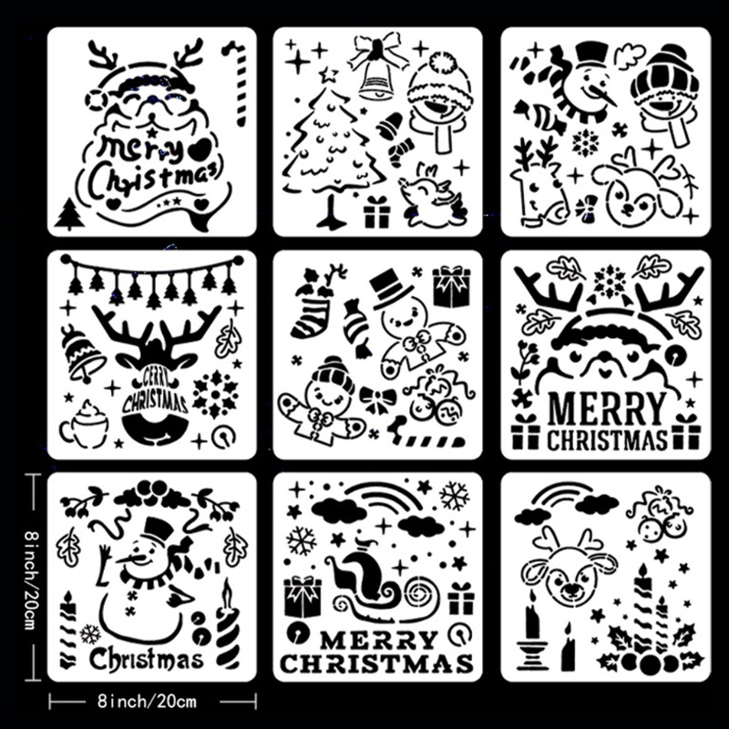 Zzz 9pcs / Set Cetakan Stensil Motif Merry Christmas Untuk Dekorasi Kartu Ucapan / Scrapbook DIY