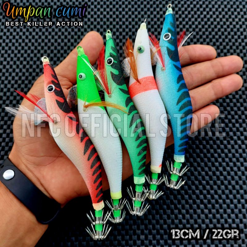 Umpan pancing cumi bentuk udang Egi 13 cm 22 gram GID Glow in the dark