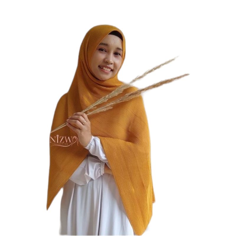 Hijab Pashmina Plisket Shawl/Pashmina Plisket Ceruty Babydool-mustard