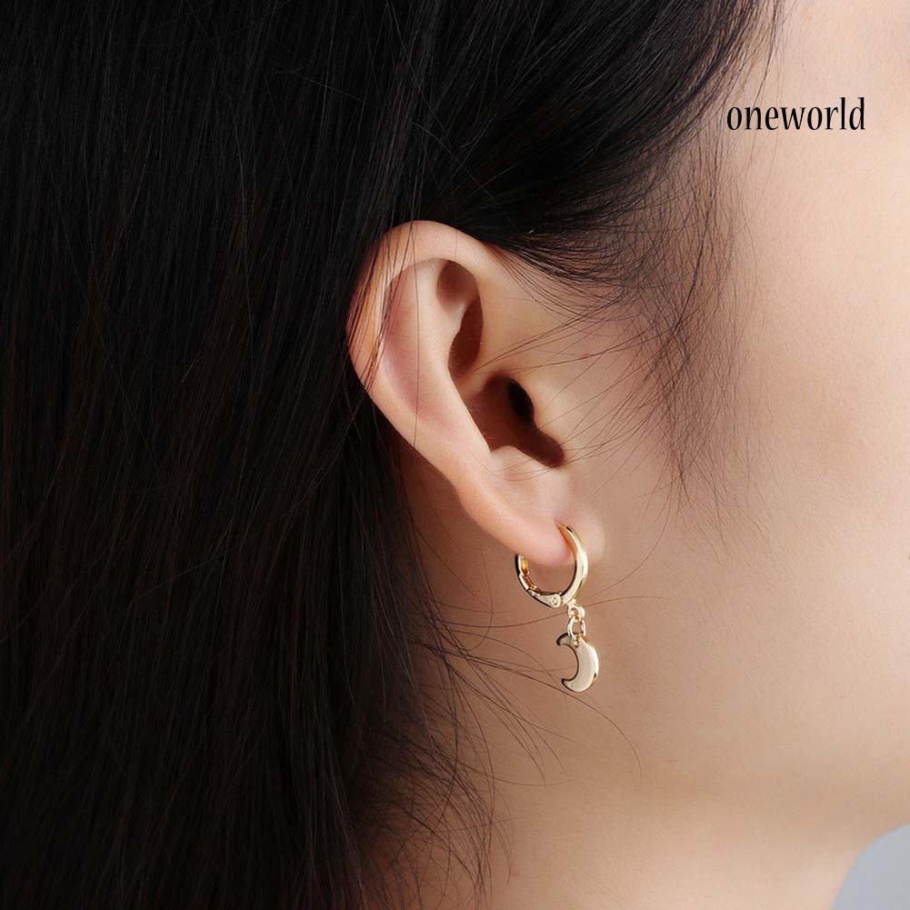 OW@ Exquisite Meniscus Pendant Loop Earrings Dangle Women Jewelry Charm Gift Decor