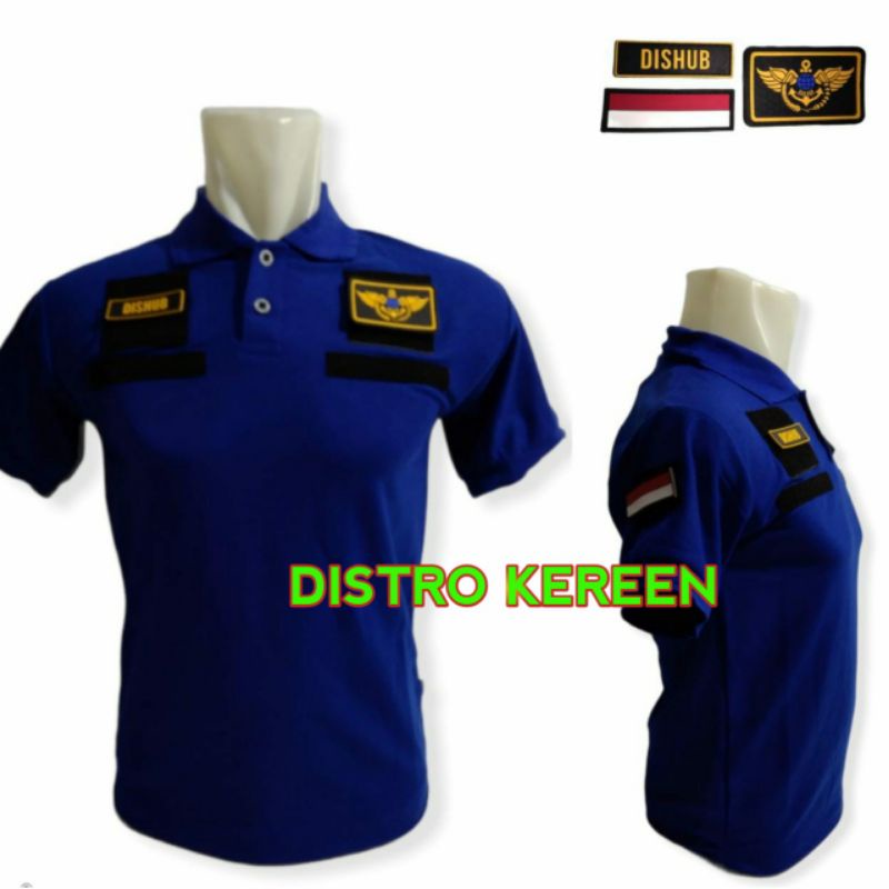 Baju Kaos Dishub Biru Velcro Emblem bisa Copot Pasang