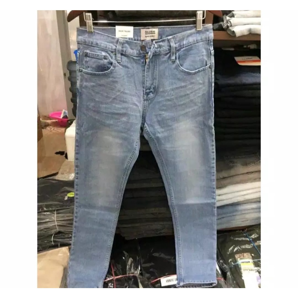 Celana Jeans Pull&Bear Pria Grey Wash Whisker Pria Pull And Bear Pnb Pullandbear Pull & Bear Abu Abu