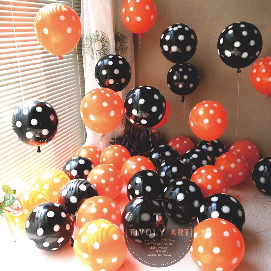 Balon Latex POLKADOT Orange Hitam / Balon DOT ORANGE HITAM | Balon Halloween