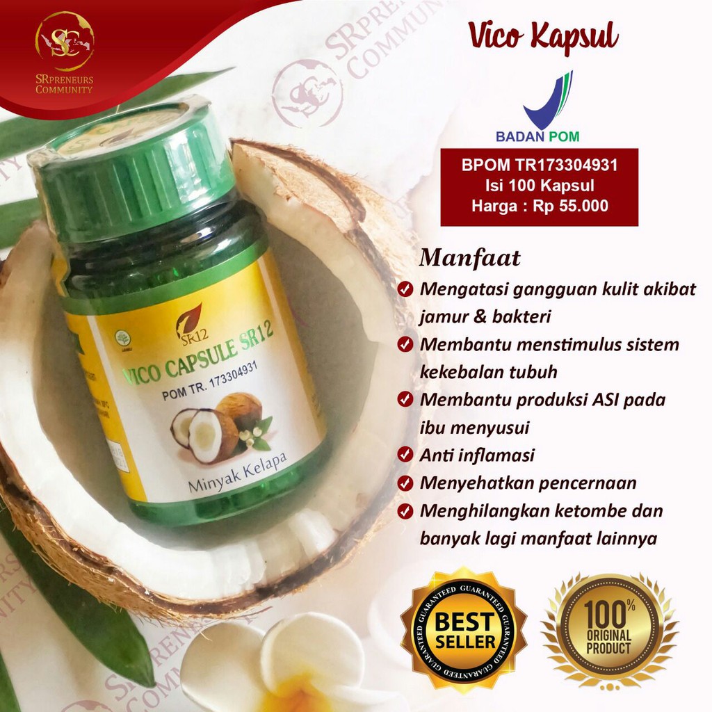 

VICO CAPSULE SR12 / MINYAK KELAPA KAPSUL MURNI / IMUN BOOSTER / VCO MINYAK KELAPA / VIRGIN COCONUT