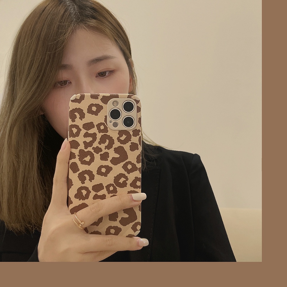 IPHONE Case Cover Handphone Lembut Serat Kulit Motif Leopard Untuk Iphone14 13 12 Mini11 Pro Max X XS XR 87 PLUS