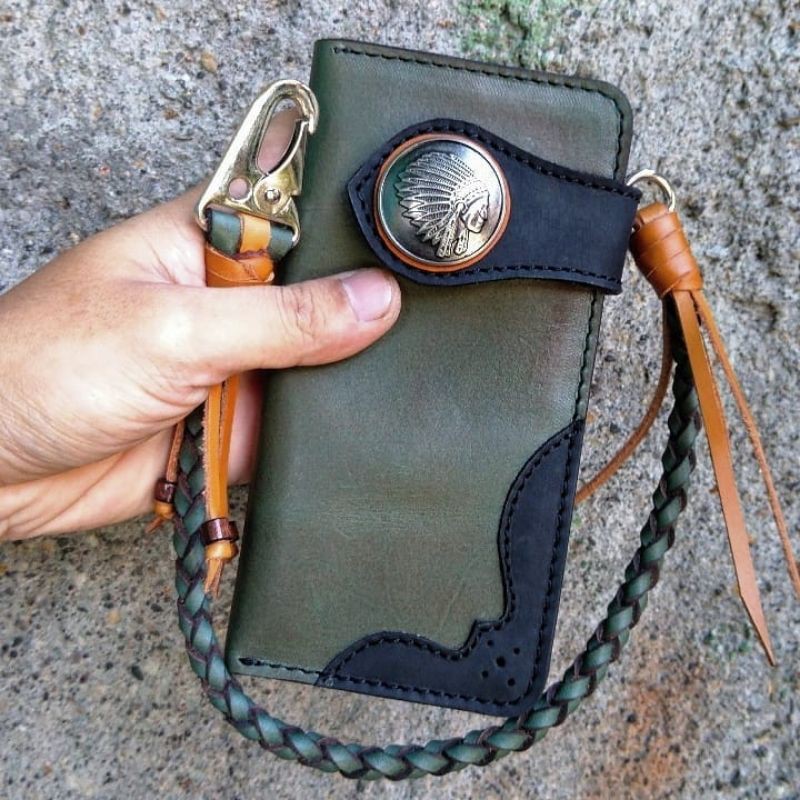 DOMPET PANJANG TALI KULIT DOMPET KULIT ASLI DOMPET BIKER TRENDI DOMPET COWO PANJANG DOMPET HMUL