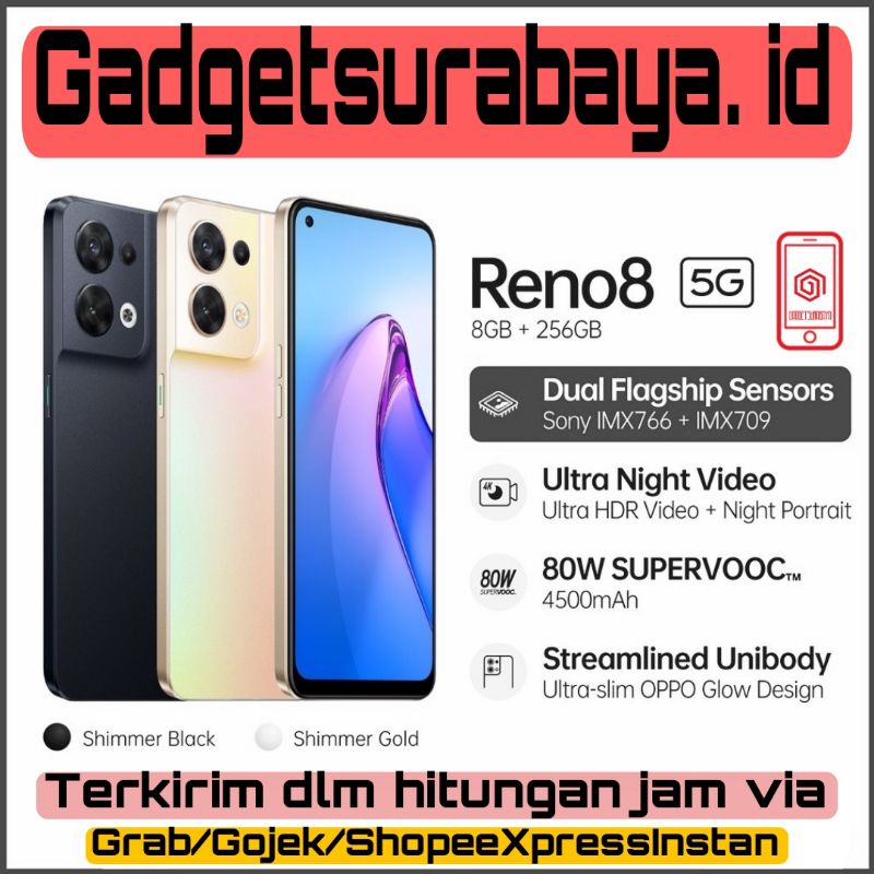 Oppo Reno 8 5G Ram 8GB Internal 256GB Baru Garansi Resmi 1 Tahun