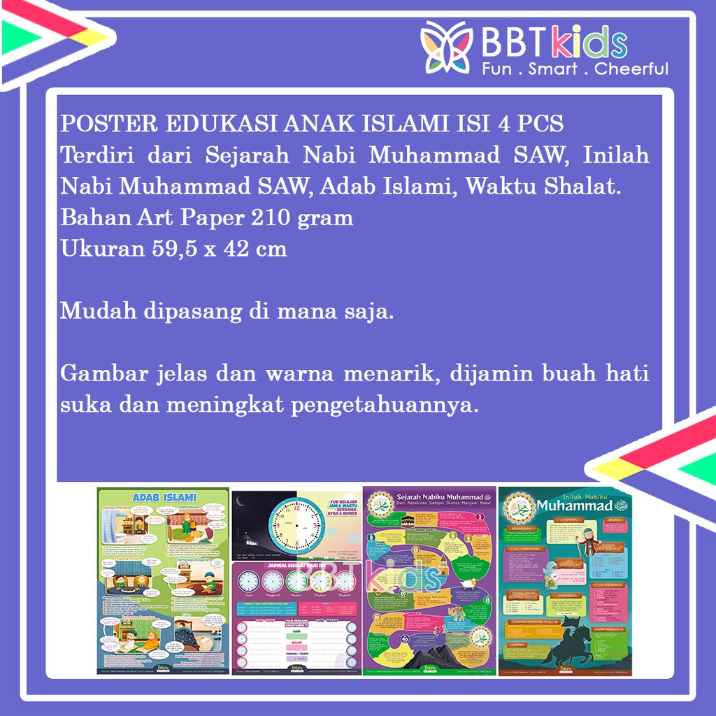 POSTER EDUKASI ANAK MUSLIM 1 PAKET 4 PCS UKURAN 42 CM X 59,5 CM