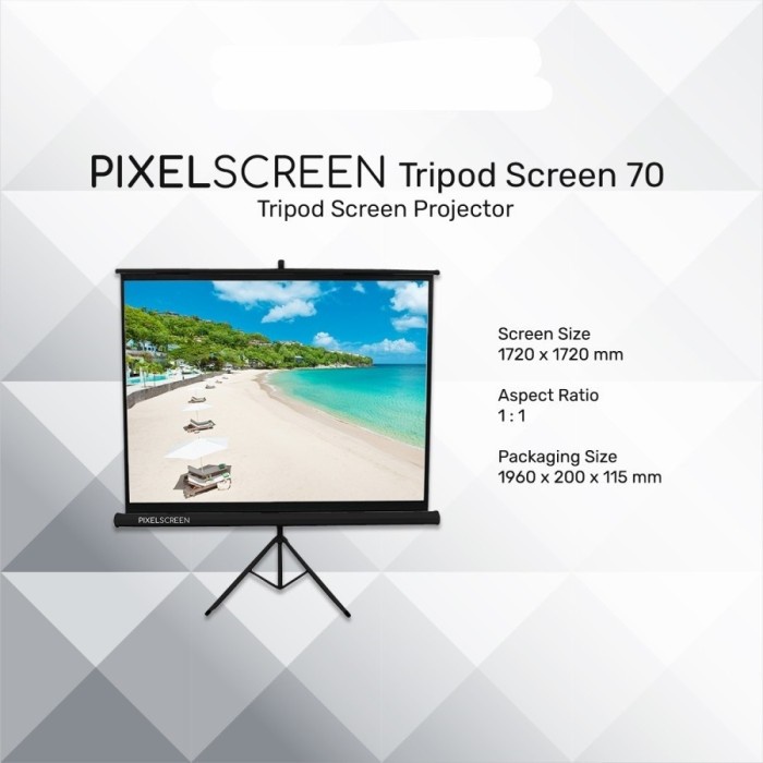 LAYAR PROYEKTOR 70&quot; INCH WALL / TRIPOD SCREEN PROJECTOR PIXEL #PROMO