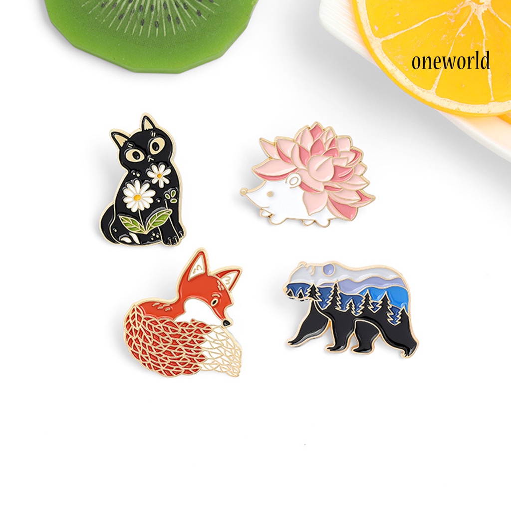 OW@ Enamel Pin Japanese Style Cute Ornaments Fox Cat Bear Hedgehog Shape Brooch for Travel